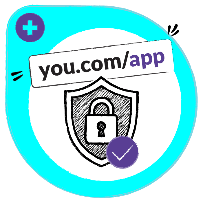 linkable-id-trust-with-every-click A shield icon with a checkmark, beside a branded short link versus a generic short link, symbolizing increased trust and confidence in clicks